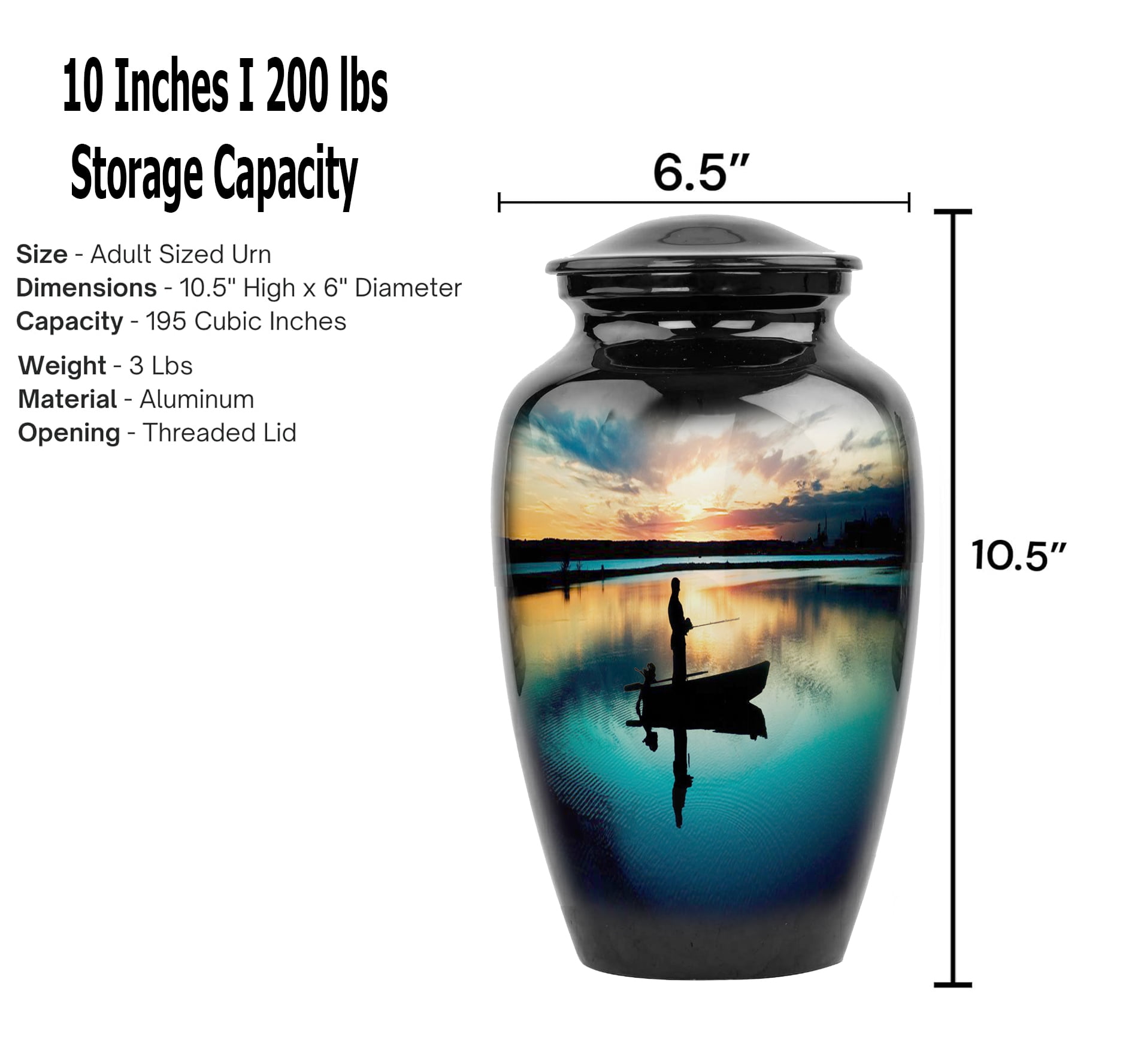 Gone Fishing in Heaven Cremation Urns for Adult Ashes Male - Burial Urns for Human Ashes - Decorative Urns-Decorative Men Urn Fishing | Urns for Dad, Men, Human Ashes | Large Urn with Velvet Bag