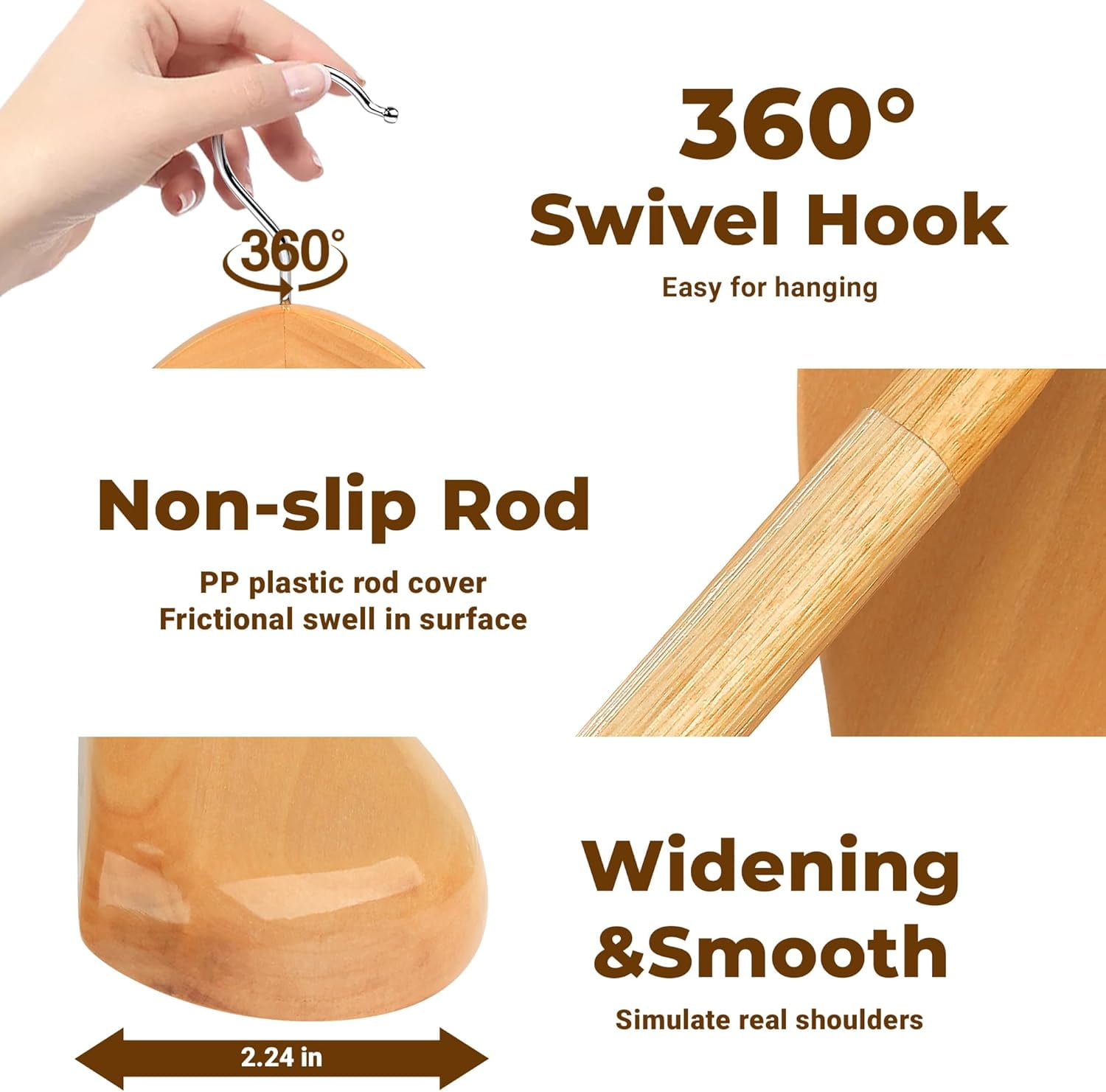 Coat Hanger 8-Pack,  Wood Hangers Trouser Hangers Extra Wide Shoulder Wooden Hangers for Heavy Coat, Sweater, Skirt, Suit, Pants, Retro Finish