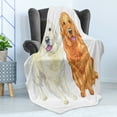 thumbnail image 4 of Golden Retriever Soft Flannel Fleece Throw Blanket, Smiling Pale and Red Dog Pure Breed Sitting Staying Thoroughbred, Cozy Plush for Indoor and Outdoor Use, 70" x 90", Orange Ivory Pink, by Ambesonne, 4 of 5