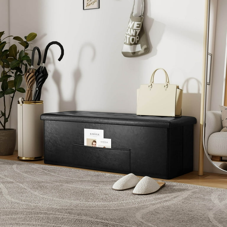 Costway Sturdy Large Folding Storage Ottoman, Faux Leather Pouffe