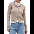 thumbnail image 3 of Cárdigan Corto para Mujer, Suéter de Punto de Larga con Botones para Vestidos y Jeans. Caqui L, 3 of 10
