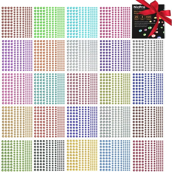 Rhinestone Stickers 4125 PCS, Nicpro Self Adhesive Face Gems Stick on Body Jewels Crystal in 3 Size 25 Colors,25 Embellishments Sheet for Decorations Crafts Nail Makeup