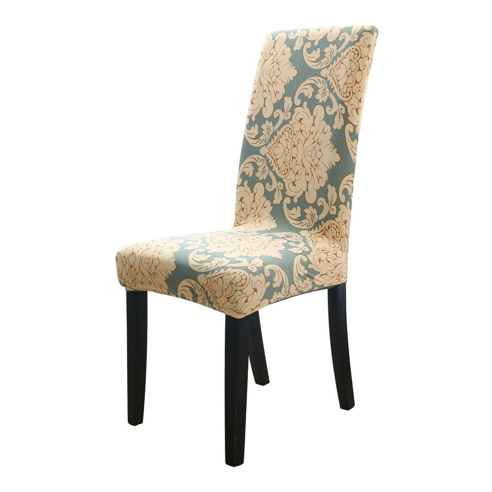 Unique Bargains Stretch Spandex Dining Chair Slipcover Beige and Blue M