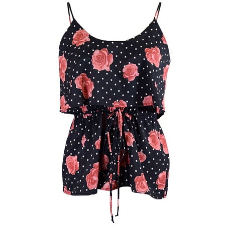 Audrey Tank - Audrey 3+1 Adored All Over Red Rose Polka dot Print Drawstring Dual Layer Top