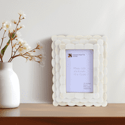 Handicrafts Home 4x6 Picture Frame, White Handmade Scallop pattern Bone inlay Photo Frame for Wall & Tabletop, Farmhouse Vintage Home Decor, Gallery Wall & Desk Decor, Family Picture Frame