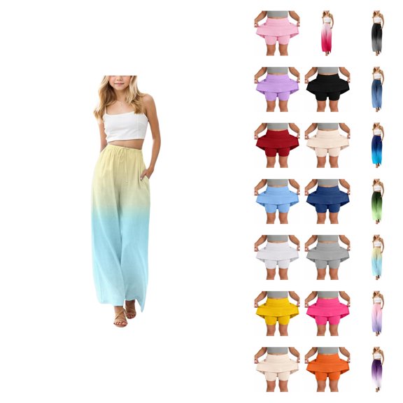 Girls Loose Fit Wide Leg Casual Pants Pure Color Floral Print Beach Trousers With Pockets Comfortable Long Pants For Toddler Kids