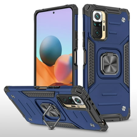 Shoppingbox Case for Xiaomi Redmi Note 10 Pro (Global), Dual Layer Shockproof Protective Cover Phone Case with Kickstand - Blue