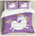 thumbnail image 3 of Ambesonne Unicorn Duvet Cover Set, Mythical Animal Clouds and Rainbow Horse Image Print, Decorative 2 Piece Bedding Set with 1 Pillow Sham, Twin Size, Lavender White, 3 of 3