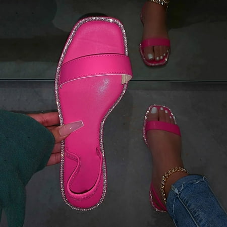 

HIBRO Women Flat Shoes Women Sandals For Womens Crystal Flip Flop Flats Open Toe Comfortable Slip-On Slippers
