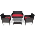 thumbnail image 1 of Patiojoy 4-Piece Patio Rattan Sofa Furniture Set Conversation Set with Tempered Glass Table Red, 1 of 5