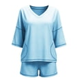 thumbnail image 7 of Bovxnpu Women 2 Piece Loungewear Set Beach Vacation Sweatsuit Tracksuit Set Fashion Casual Pocket Short Sleeve Crew Neck Top Elastic Shorts Set Summer Outfits, 7 of 7