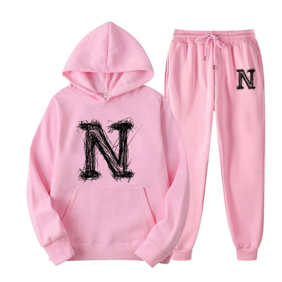 JURANMO Fashion 2 Piece Outfits for Women, Casual Holiday Printed Jogging Suits Lightweight Hoodie Sweatsuits Jogger Tracksuits Long Sleeve Hooded Pullovers Sweatpants Matching Sets Pink S