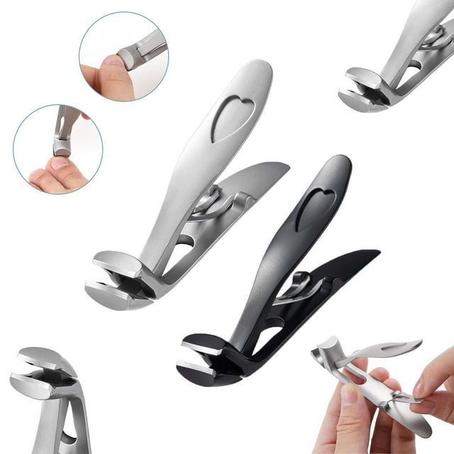 Cortaúñas gruesas en ángulo - Acero inoxidable, agarre de gran apertura para uñas encarnadas y duras - Kit profesional de pedicura con lima metálica
