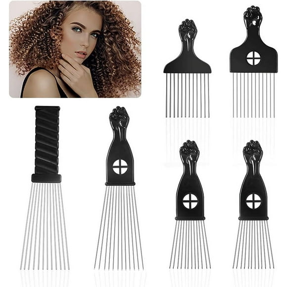 ORUYROP Afro Pick 6 Pack Metal African American Afro Hair Comb Hairdressing Styling Tool Hair Pick with Black Fist