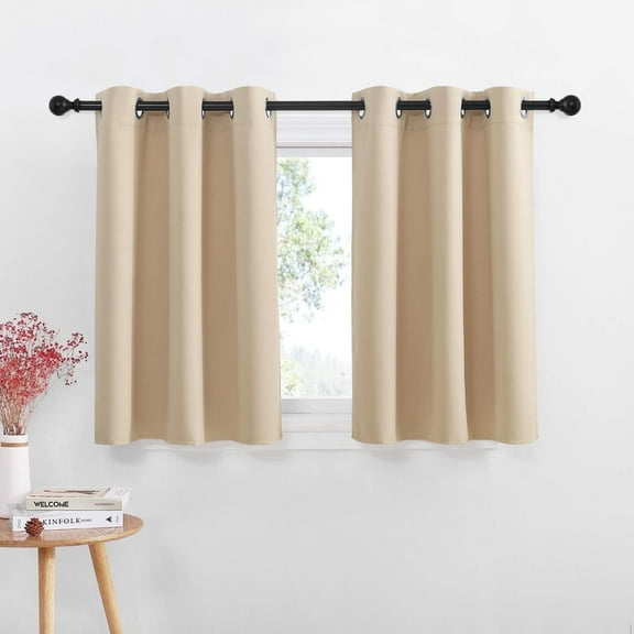 NICETOWN Blackout Curtains for Kitchen, Room Darkening Thermal Insulated Curtains Small Bathroom Window Curtain Tiers Privacy Grommet Curtain Treatment, 42"x36", Biscotti Beige, 2 Panels