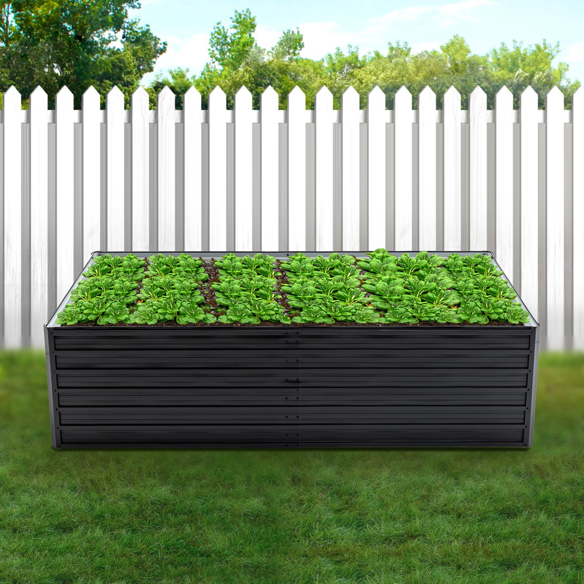 LZBEITEM 8x4x2ft Raised Garden Bed Outdoor, Galvanized Planter Raised Garden Box , Metal Raised Garden Beds for Vegetables, Black