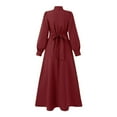 thumbnail image 4 of Mikilon Women Solid Color Maxi Dress Versatile Comfort Temperament Long Sleeve Round Neck Dress, 4 of 6