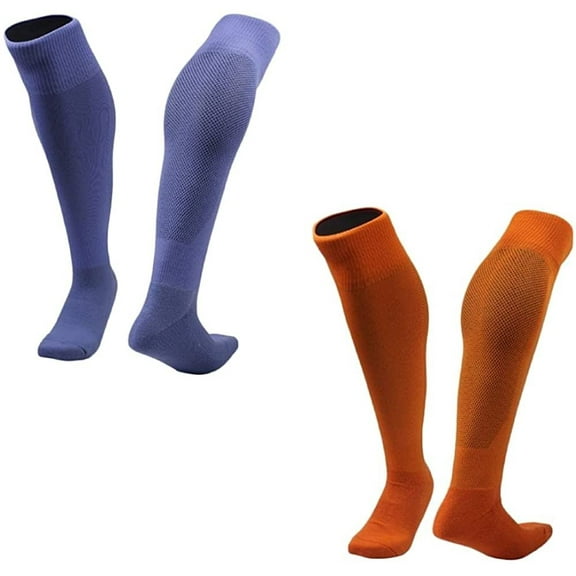 Lian LifeStyle 2 Pairs Exceptional Knee High Sports Socks for Soccer, Softball, Baseball and many other Sports XL0005 Size M LightBlue,Orange