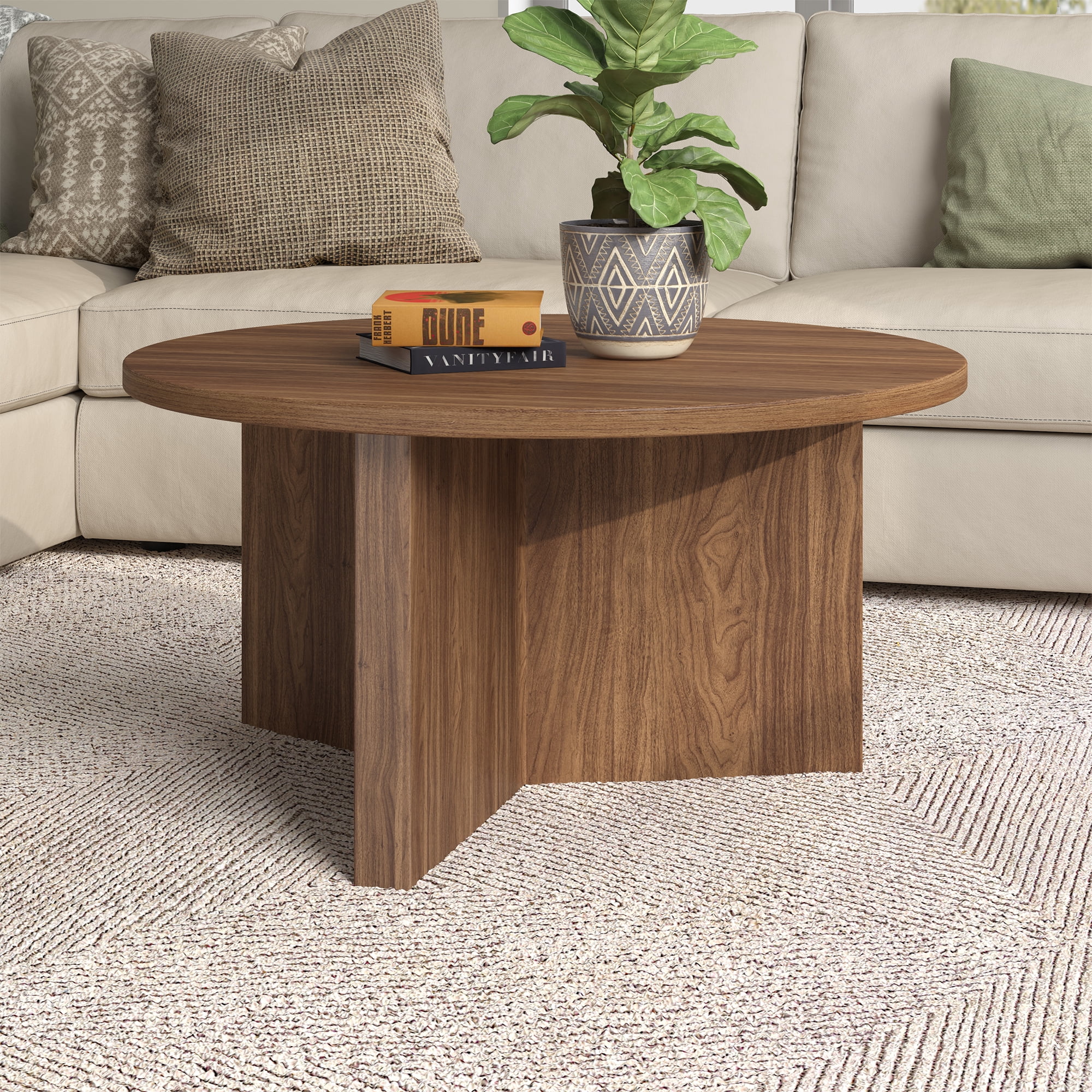 Anders 32" Wide Round Coffee Table in Satin Walnut
