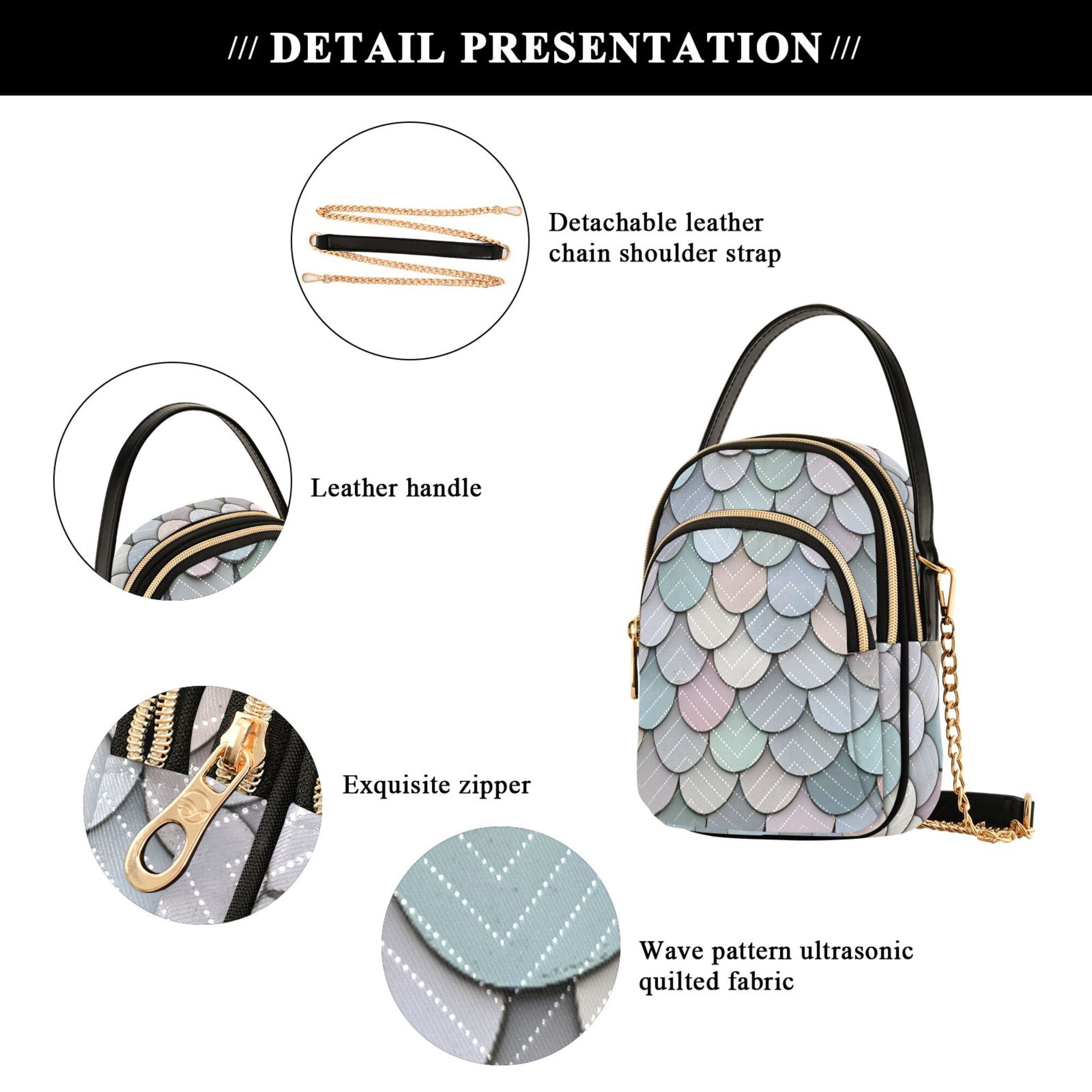 FORMRS Crossbody Bag for Women Quilted Travel Shoulder Cell Phone Purse with Chain Strap Handbag, Light Blue Shimmering Pattern