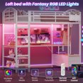 thumbnail image 3 of Twin Size Loft Bed with L Shaped Desk and 4 Drawers, Metal Bed Frame with Storage Shelf, Power Outlet and LED Lighted, No Box Spring Needed, White, 3 of 8
