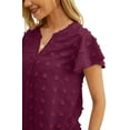 thumbnail image 4 of JWD Women’s V Neck Ruffle Short Sleeve Blouse Swiss Dot Flowy Shirt Summer Casual Lightweight Top Wine red-M, 4 of 6
