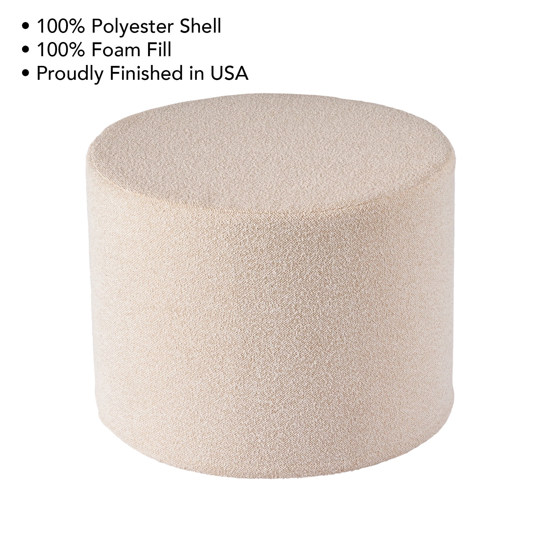 Better Homes & Gardens 20" Round Outdoor Pouf Ottoman, 1-Piece, Cream Boucle