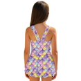 thumbnail image 2 of COEQINE Girls One Piece Bathing Suit with Skirt Bottom, Scoop Neck Tankini Style Pretty Swim Dress Beach Swimwear for Girls 8-9 Years, Machine Washable, Purple Yellow Mermaid Scales, 2 of 8