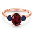 thumbnail image 3 of Gem Stone King 18K Rose Gold Plated Silver Red Rhodolite Garnet and Blue Sapphire Engagement Ring for Women | 2.70 Cttw | Oval 9X7MM | Gemstone January Birthstone | Size 9, 3 of 6