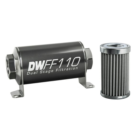 Deatschwerks Fuel Filter 8-03-110-100K DWFF110 Series; Complete Assembly; In-Line; Pump Gas/Race Gas/MTBE/Ethanol/Methanol And Diesel; -10 AN Inlet/Outlet Fitting