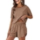 thumbnail image 2 of Conjunto de 2 Piezas para las Mujeres Verano Más Tamaño Rayas Pijamas Manga Corta Pantalones Cortos Lado Dividido Ropa de Dormir Trajes, 2 of 9