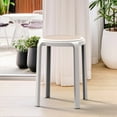 thumbnail image 2 of LeisureMod Tresse Round Plastic Dining Stool, Mid-Century Modern Stackable Accent Stool with Wicker Top for Kitchen and Dining Room (White), 2 of 6