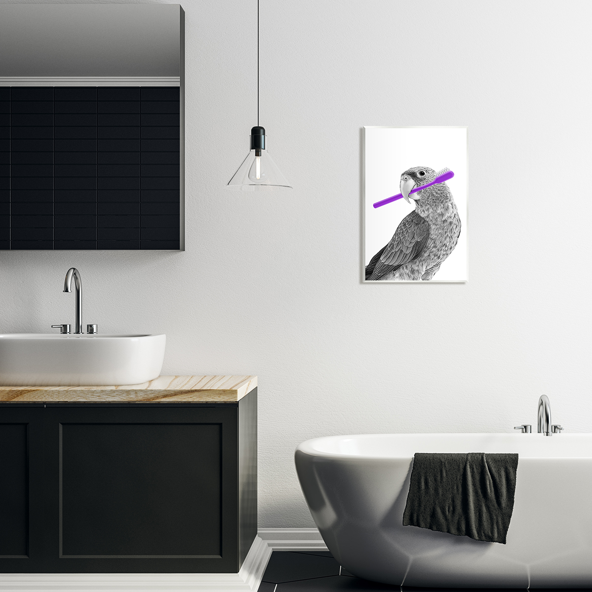 Stupell Industries Parrot With Toothbrush Funny Bird Animals & Insects Painting Unframed Art Print Wall Art