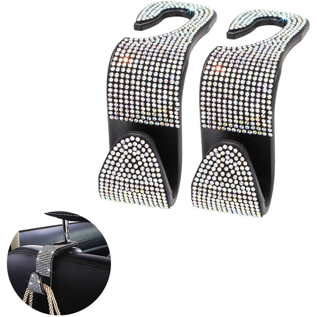 Gancho para reposacabezas de asiento de coche, organizador de almacenamiento con diamantes de imitación de cristal para reposacabezas de asiento trasero, ganchos para percha (colorido), 2 ud