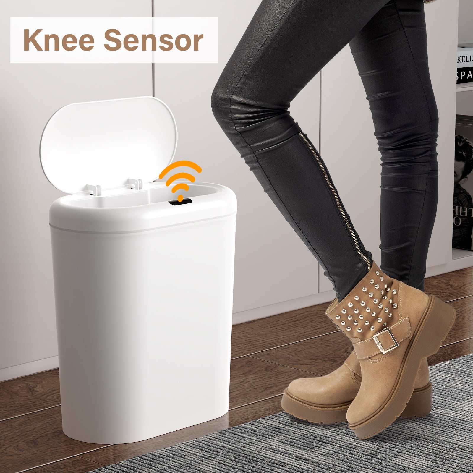 TINANA Automatic Sensor Trash Can with Lid 2 Pack: 3.3 Gallon Plastic Garbage Bins, Waterproof Touchless Slimline Wastebasket for Bathroom, Bedroom, Kitchen, Office, White