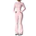 thumbnail image 2 of GILIGEGE Women 2 Piece Outfits Fall Long Sleeve Zip Up Tracksuit,workout sets,Thumbhole Jacket & High Waist Flare Leg Pants Set,Solid Color Slim Fit Outfit Active Suit for Workouts Pink S, 2 of 7