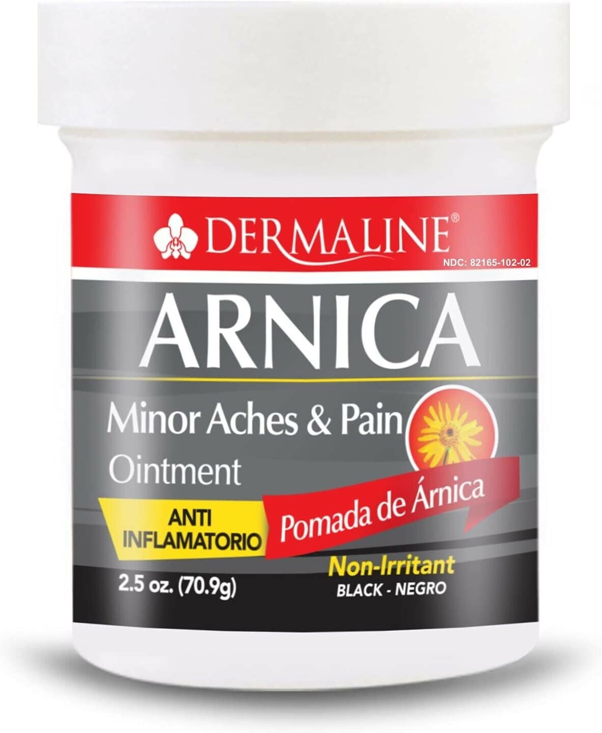 DERMALINE - Arnica Salve Aches and Pain Relief Ointment - Anti Inflammatory - Soreness and Bruises - Black, 2.5 oz