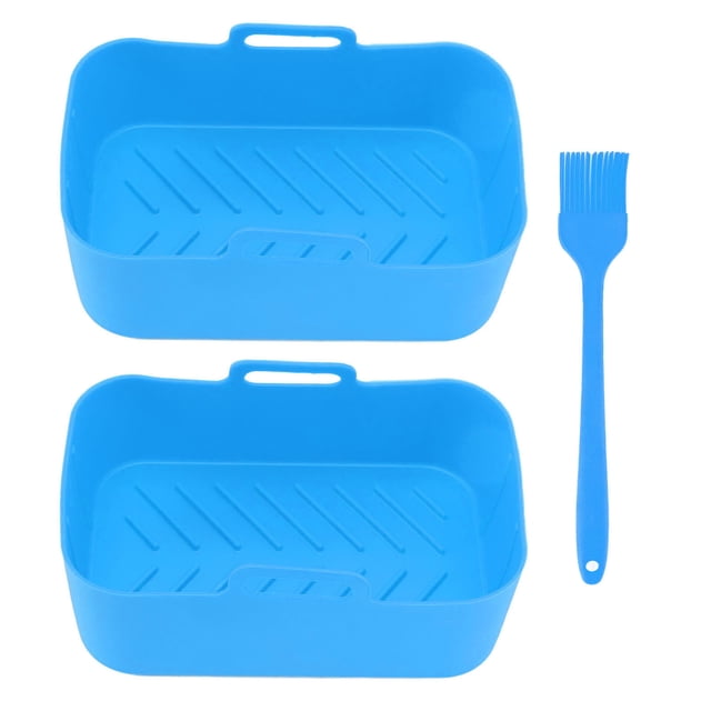 2 cestas de silicona antiadherentes para freidora, resistentes a altas temperaturas, con cepillo para Ninja DZ201 Foodi 8QT, color azul