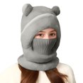 thumbnail image 6 of CPNG Girls 2 Pcs Winter Cute Bear Pom Plush Balaclava Hat Face Mask Fleece Lined Windproof Ski Mask Neck Warmer Scarf Helmet Hood Bear Ears Cap, 6 of 9