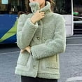 thumbnail image 5 of HAPIMO Women's Thick Fleece Coats Casual Comfy Long Sleeve Lapel Collar Button Down Jacket Solid Pocket Coat Winter Sherpa Fashion Warm Outerwear Green L, 5 of 7
