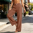 thumbnail image 3 of Cotton Wide Leg Pants for Women Flowy Pants for Women Plus Size Summer Outfits with Pockets Womens Straight Leg Button Trousers, 3 of 6