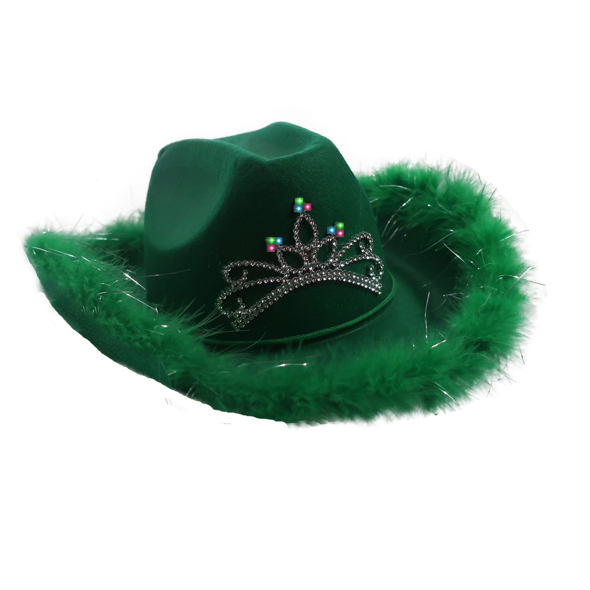 PlayO Blinking Tiara Felt Cowboy Cowgirl Dress Up Hat with Feather Trim 