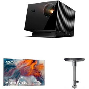 VisionMaster Max 4K Laser Projector with 150-inch Fixed Frame Projector Screen and Ceiling Mount