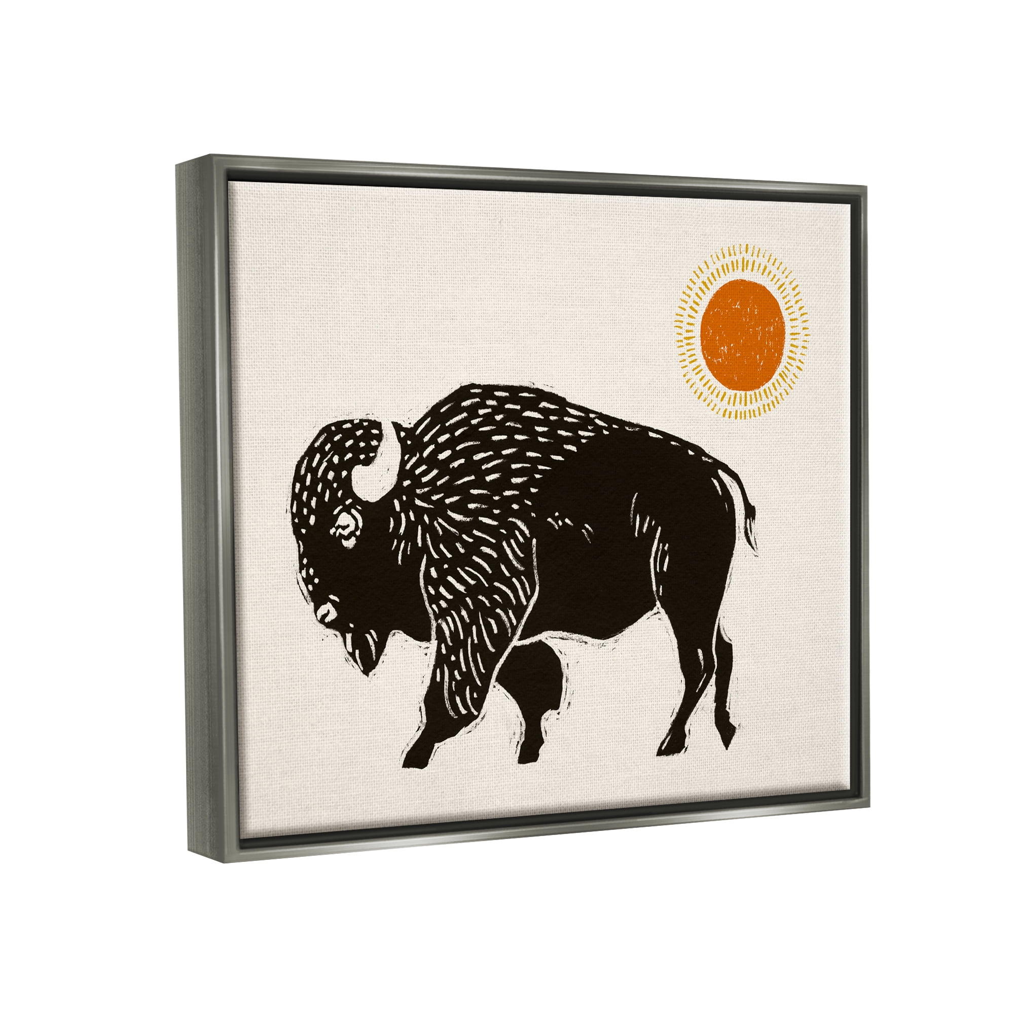 Stupell Industries Boho Bison Facing Left Animals & Insects Painting Gray Floater Framed Canvas Art Print Wall Art, 21 x 17