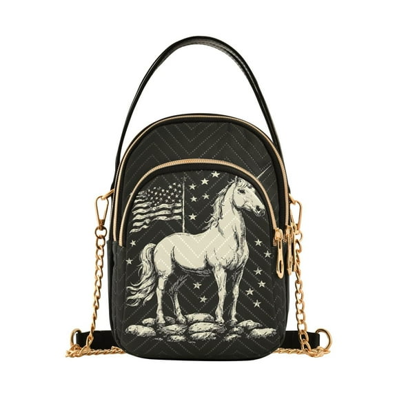 ALAZA Chain Crossbody Bags for Women Horse American Flag Shoulder Handbag Phone Purse