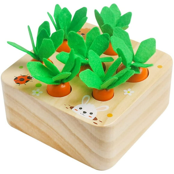 Wooden Toys for 1 2 3 Year Old Baby Boys and Girls, Montessori Toy Carrot Harvest Game Shape & Sorting Matching Puzzle, Educational Developmental Birthday Gifts for Babies Toddlers Kids 12 M
