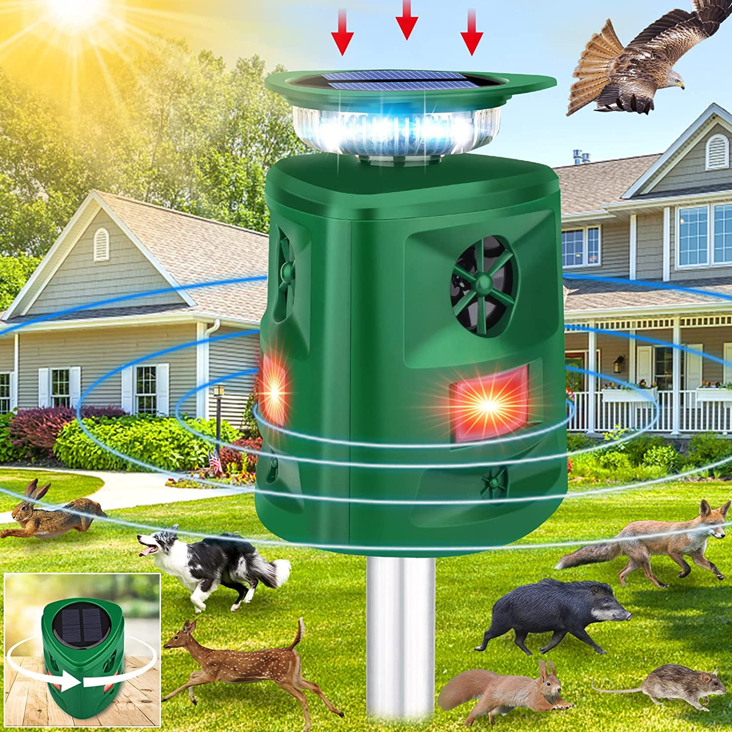 Solar Ultrasonic Animal Repeller,360° Ultrasonic Repellent Outdoor,Cat