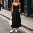 thumbnail image 2 of VBVC Women's V Neck Spaghetti Strap Maxi Dress , Summer Casual Sleeveless Long Dress For Women , Ladies' Flowy Slim Sundress with Pockets,Black,S-2XL, 2 of 9