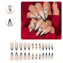 RAGUPEL 24Pcs Glue on Nails for Women,Hand-Painted Snowflakes Stiletto Press on Nails,Matte Surface Long Nails,Stick on Nails for Women and Girls,Style2