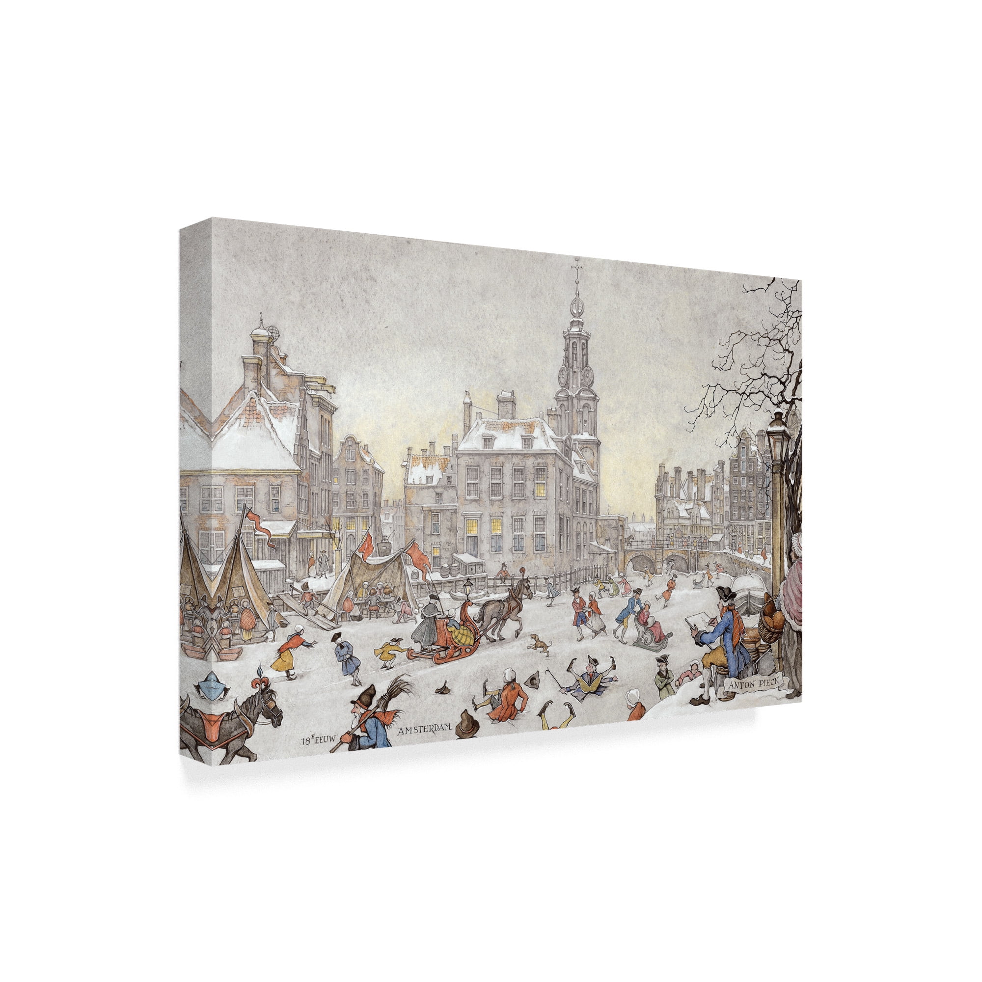 Trademark Fine Art 'Playing On The Ice' Canvas Art by Anton Pieck